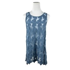 Bella Amore Top Womens XXS/SM Open Back Sheer Lace Tank Sleeveless Blue Italy picture