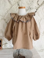 Girls Size 3T Beige Off Shoulder Long Sleeve Blouse Top Elastic Ruffle Casual picture