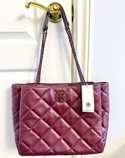 Tory Burch Willa Quilted Leather Tote Burgundy Chain Strap. Perfect fall bag picture