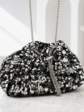 Black and Silver Sequin Chain Shoulder Bag Crossbody Purse picture
