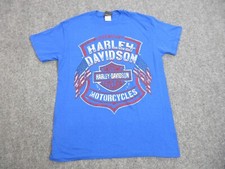 Harley Davidson Shirt Mens Medium Blue Flag Patriotic Crew Motorcycle Bike Biker picture