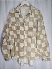 POL Tan Cream Distressed Oversized Denim Shacket Shirt Jacket Women's S picture