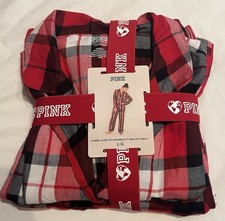 NWT Victoria’s Secret PINK Multicolor Plaid Flannel Sleep Set, Sz L, EC picture