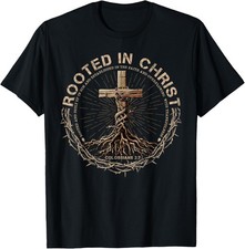 Rooted in Christ Shirt, Jesus Shirt, Vintage Cross Christian T-Shirt picture