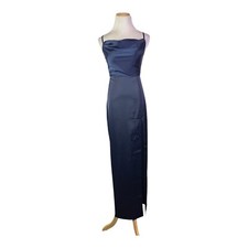 NWT NBD Size XXS Lila Blueberry Blue Satin Dress Drape Neck Sleeveless picture