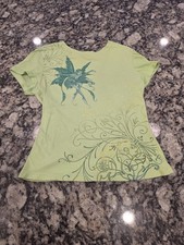 Vintage Goth Fairy Shirt Womens Small Green Doe Mighty Fine Y2K 2000s Baby Tee picture