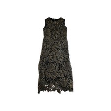 Gold metallic floral guipure / crochet lace sheath dress ( sleeveless with full picture