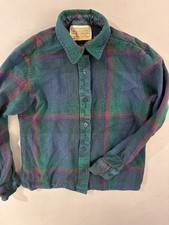Vintage Kid’s Pendleton Plaid Wool Shirt Green Blue Purple Button Front Made USA picture
