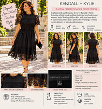 Kendall + Kylie Black Lace Mock Neck A-Line Midi Dress Lined Size S picture