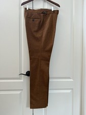 Spier & Mackay Slim Trousers 34x33 Brown Wool Flannel Single Pleat Side Adjuster picture