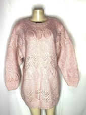 VINTAGE HAND KNIT JENNIFER REED PINK MOHAIR OVERSIZED TUNIC SWEATER SZ LG picture
