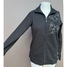 Quacker Factory XS Black Butterfly Rhinestone Zip Up Jacket Fairycore Sparkle 80 picture