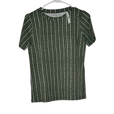 Ann Taylor Factory Chevron Short Sleeve Top Women's Size Small Green White NWT picture