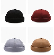 Men's Large Brimless Hats Rolled Cuff Skull Cap Adjustable Sailor Docker Cap USA picture