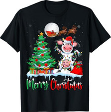 Muticolor Merry Chrimas Cow Black men women all size tshirt 2L0508 picture