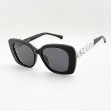 CHANEL CH5422B Cat Eye Sunglasses Black Acetate Gray Lens Crystal Logo 53-17-145 picture