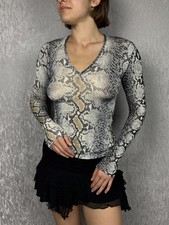 Vintage Roberto Cavalli Animal Snake Pattern Long Sleeve Top Y2K picture