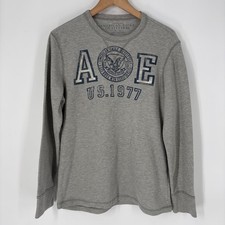 Y2K American Eagle Mens Gray Waffle Knit Thermal Graphic Long Sleeve Shirt L picture