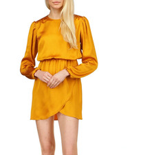 NWT MICHAEL KORS Blouson Sleeve Satin Flounce Mini Dress Marigold $140 Sz MEDIUM picture