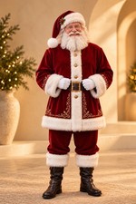 Men’s Burgundy Velvet Santa Suit Buttoned Christmas Holiday Costume Outfit picture