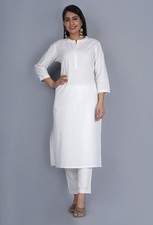 Bollywood Style Women 3pic White Cotton Kurta Set with Dupatta picture