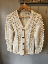 Vintage Hand Knit Cardigan Popcorn Folk Sweater Button Up Ivory size Medium picture