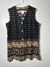 VTG American Design Geometric Folk Tapestry Sleeveless Tunic Top Sz 12 Boho 90s picture