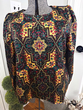 Women’s LOFT Boho Floral Geometric Long-Sleeve Top - Black & Beige Medium picture