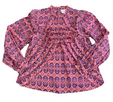 EUC Sézane Emmy Blouse Eyelet Ruffled Size 36 Geometric Print Shirt Lightweight picture