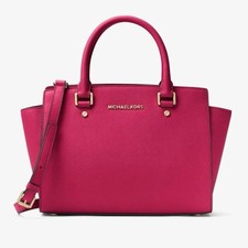 NWT Michael Kors Medium Selma Leather Satchel Raspberry picture