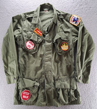VTG US Military Combat Coat Tropical Jacket Mens S Long Hippie Anti-War Poplin picture