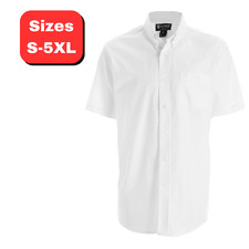 BRAND NEW Deluxe Oxford Button Up Short Sleeve Collar Dress Shirt White picture