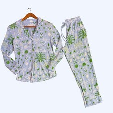 The Cat's Pajamas PJ Set Womens XS Blue Tropicana Palm Pima Cotton Lounge picture