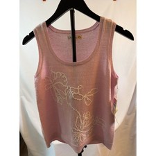 C&C California Pink Knit Tank Top Floral Embroidered Sweater Small NWT picture