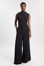 NEW Karen Millen Petite Tailored Crepe Cape Asymmetric Cape Neck Jumpsuit SZ 12 picture