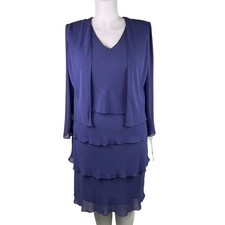 Patra Women’s Blue Polyester Tiered Dress With Sheer Jacket Lord & Taylor Sz16 picture