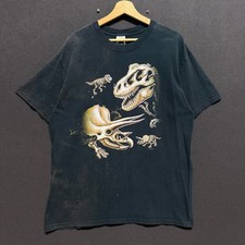 Vintage 1990s Dinosaur Skeleton T-Rex Triceratops Graphic T-Shirt picture