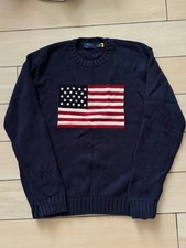 Polo Ralph Lauren Cream Off White USA Flag Knit Sweater Classic Size XL Unisex picture