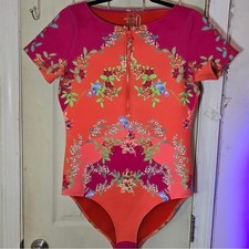 JOHNNY WAS Wave Surf Neoprene One Piece Swimsuit NEW Pink Orange Boho Floral XL picture