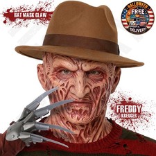 Adult Freddy Kreuger Nightmare Premium Latex Mask Hat Claw Halloween Costume Set picture