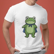 Cute Frog Hero T-Shirt Cartoon Frog with Cape Graphic Tee Funny Unisex Top Gift picture