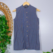 VTG Cotton World Plaid Sleeveless Tunic Mandarin Collar Boho Earthy Soft Autumn picture