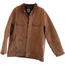 Vintage Carhartt Duck Work Jacket Corduroy Collar Lined Made in USA Sz 42 Faded picture