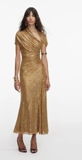 Self Portrait GOLD RHINESTONE DRAPE MIDI DRESS $895 Size US 8 UK 12 picture