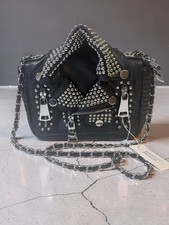 Devil Fashion Women's Motorcycle Jacket Black & Silver Crossbody Bag NWT picture