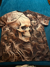 Men's Skull Graphic Print Crew Neck Short Sleeve T-Shirt Multicolor 2XL picture