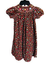 Amanda Remembered Girls 4T Smocked Corduroy Floral Bishop Dress Brown Daisy picture