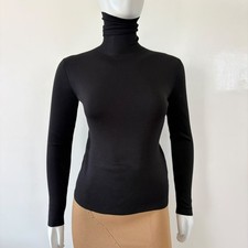 Balenciaga Paris 100% Silk Black Turtleneck Fitted Knit Top FR 36 Made in Italy picture