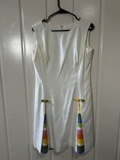 Vintage Liberty House Hawaii Mod Dress Size 12 White Rainbow Pleated 60s 70s picture