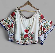 Flying Tomato Boho Floral Bell Sleeve Blouse Size Medium Hippie Festival picture